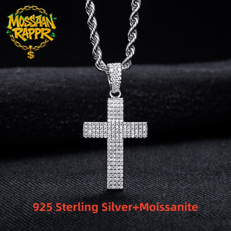 MossanRappr Муассанит Bling Кр – обзор и цена 925 Sterling Silver Chain Necklace Men